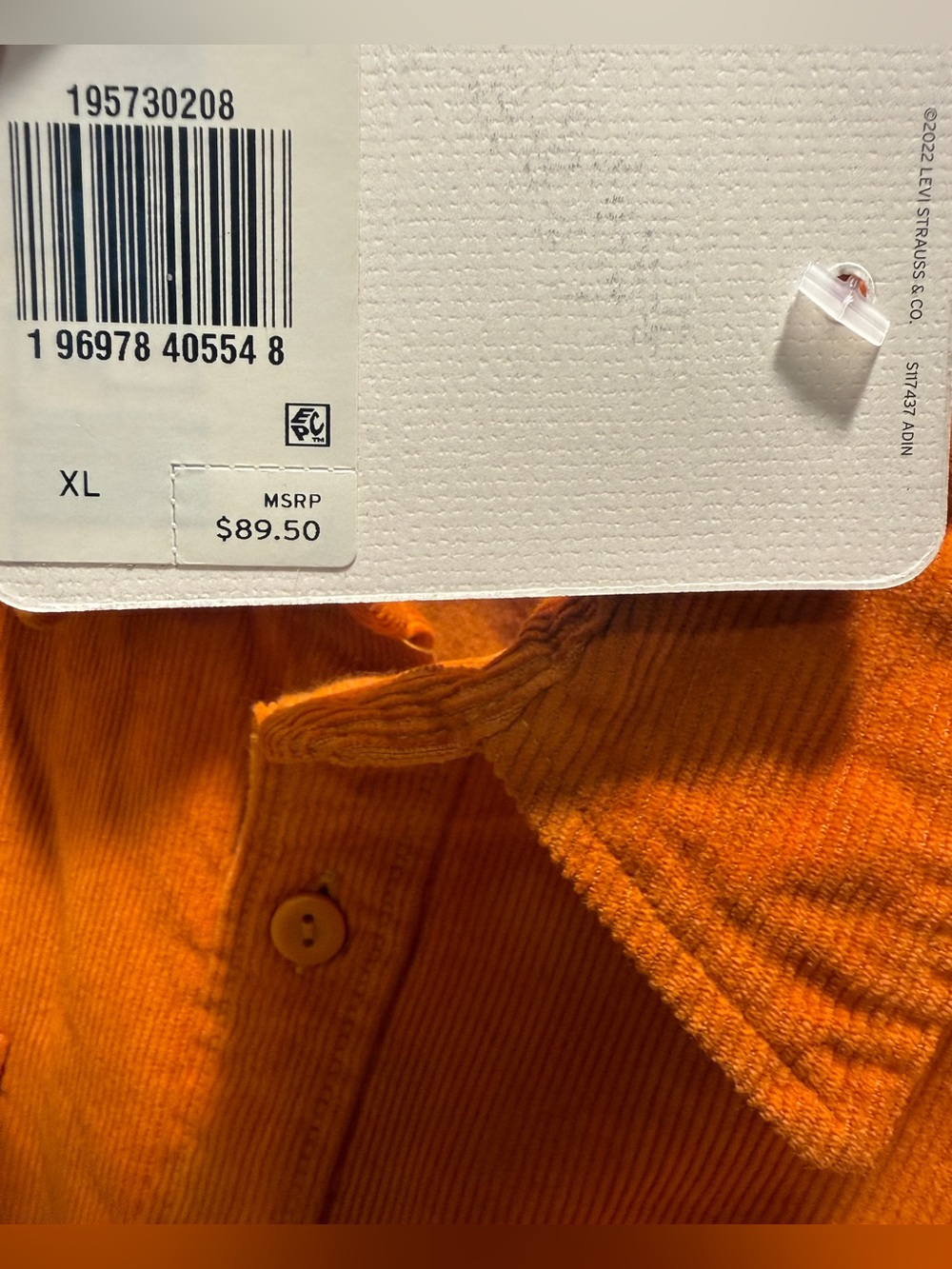 Levi’s The Worker Relaxed Fit Shirt XL Orange Corduroy Workwear NWT - Picture 7 of 10